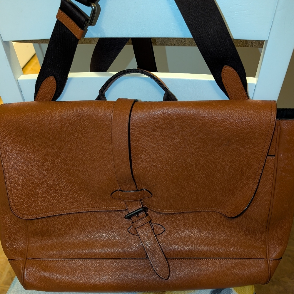 COACH Hudson Saddle Pebbled Brown Leather Messenger Bag